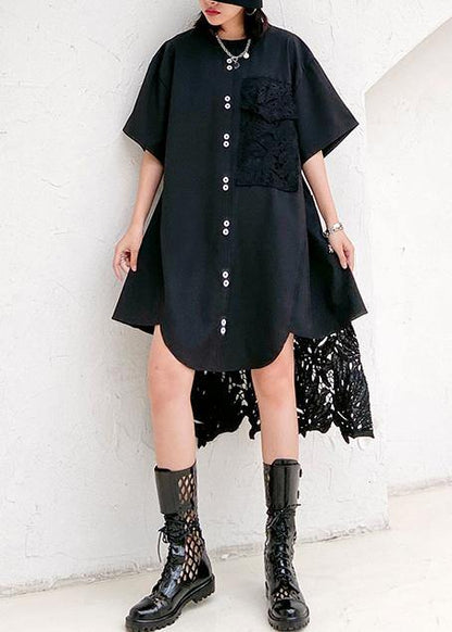 DIY o neck patchwork lace dresses Work Outfits black Dress - SooLinen
