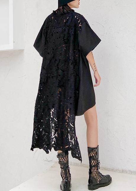 DIY o neck patchwork lace dresses Work Outfits black Dress - SooLinen