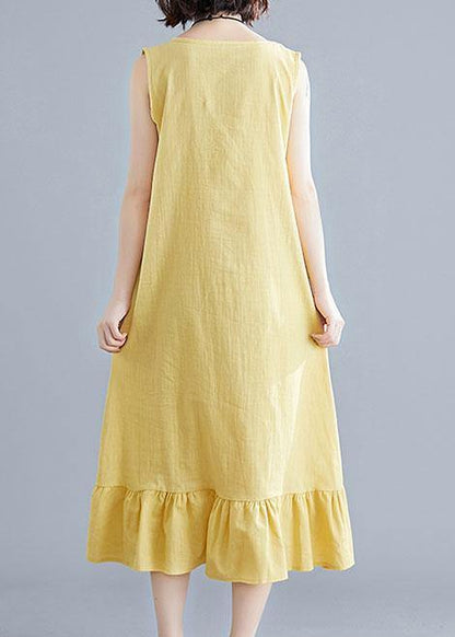 DIY o neck sleeveless linen clothes For Women Inspiration yellow Dresses summer - SooLinen
