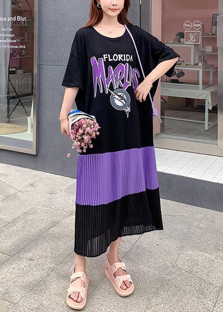 DIY o neck Cinched quilting clothes black Letter Dress - SooLinen