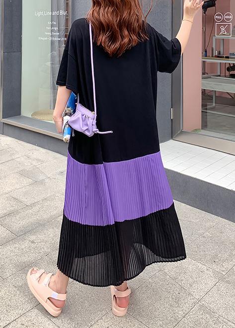 DIY o neck Cinched quilting clothes black Letter Dress - SooLinen