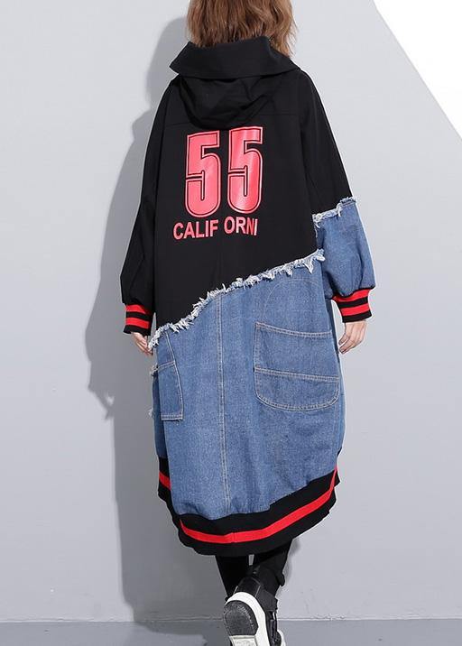 DIY patchwork fine box coat Tunic Tops zippered alphabet prints outwear - SooLinen