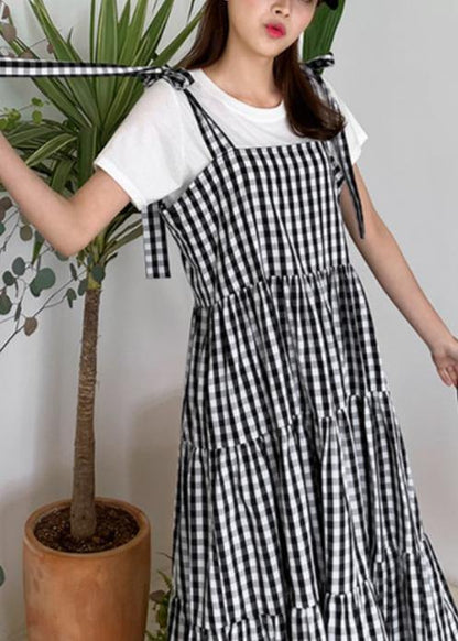 DIY plaid cotton linen Robes patchwork pockets loose Dress - SooLinen