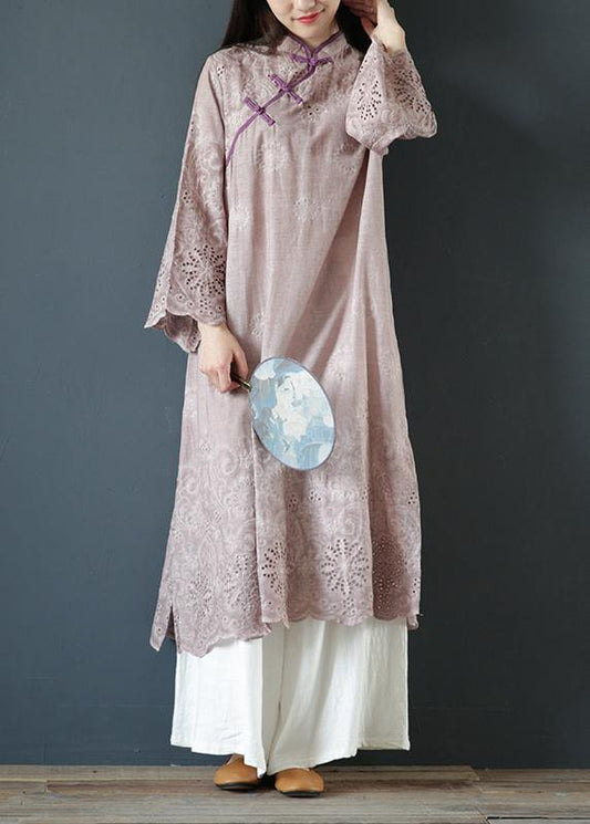 DIY purple cotton clothes For Women stand collar Butterfly Sleeve Traveling summer Dresses - SooLinen