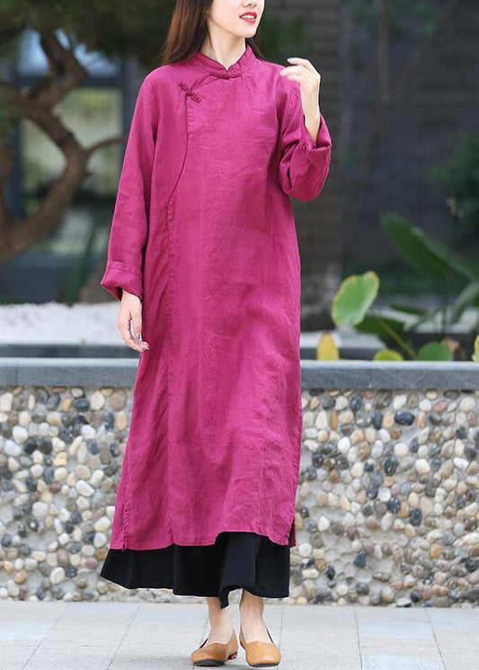 DIY stand collar side open Tunics Work purple Maxi Dress - SooLinen