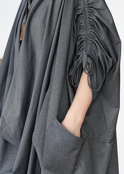 DIY v neck asymmetric cotton clothes Fabrics gray Maxi Dresses - SooLinen