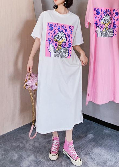 DIY white Cartoon print dresses o neck loose summer Dresses - SooLinen