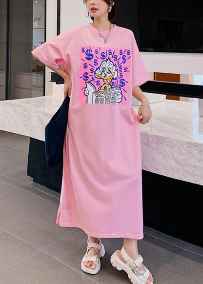 DIY white Cartoon print dresses o neck loose summer Dresses - SooLinen