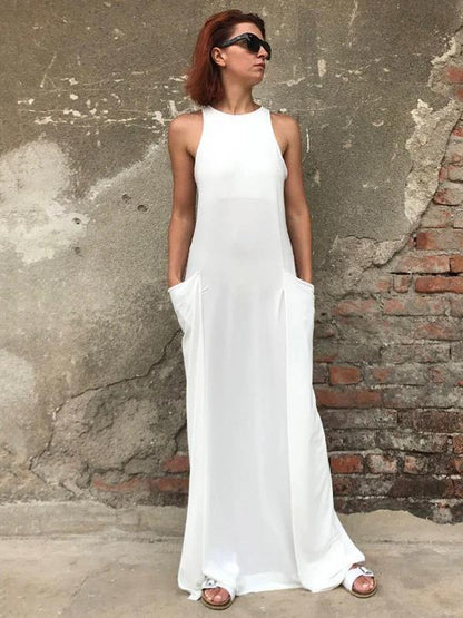 DIY white cotton clothes Women o neck  A Line Dress - SooLinen