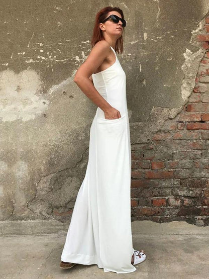 DIY white cotton clothes Women o neck  A Line Dress - SooLinen