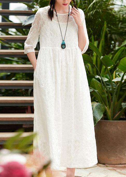 DIY white cotton clothes o neck patchwork Robe summer Dress - SooLinen