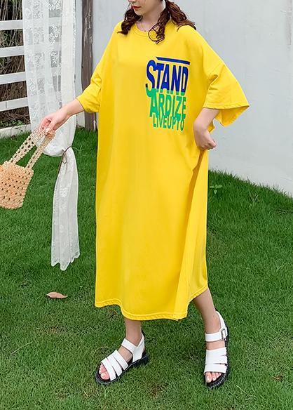 DIY yellow Letter Tunics o neck baggy Maxi Dresses - SooLinen