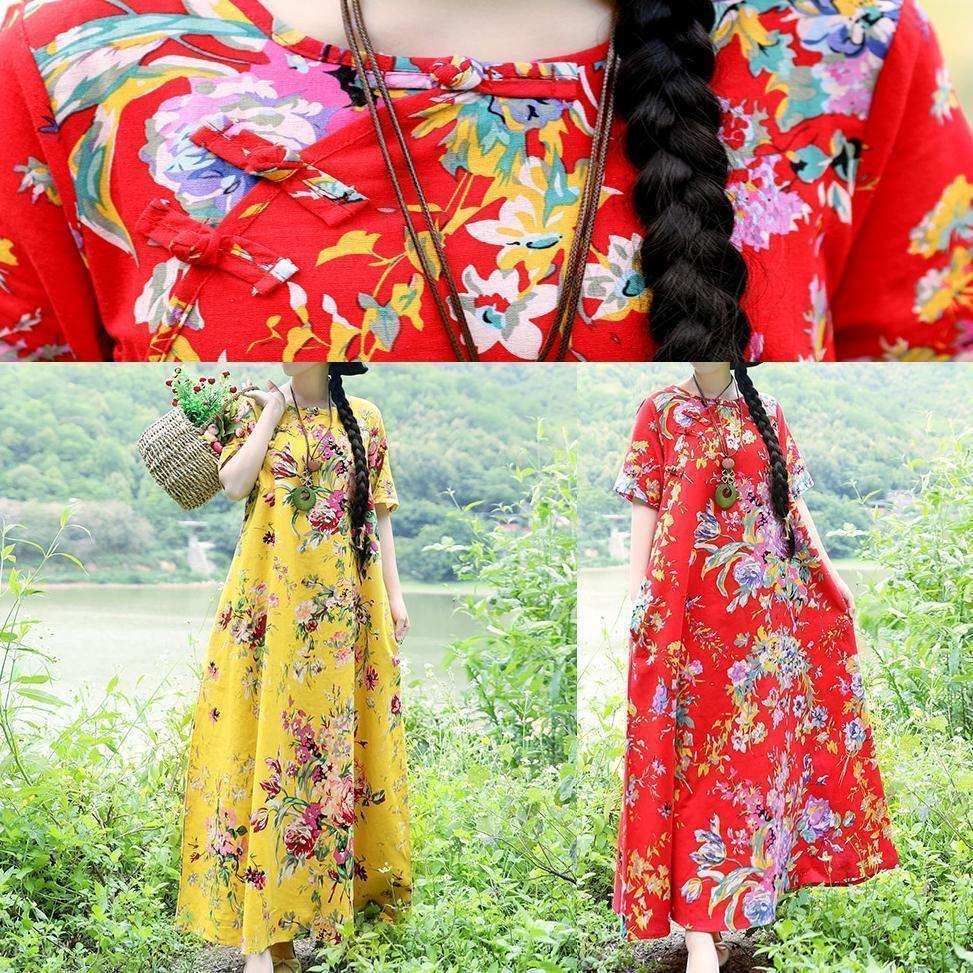 DIY yellow linen cotton outfit Boho Fabrics big hem cotton robes summer Dress - SooLinen