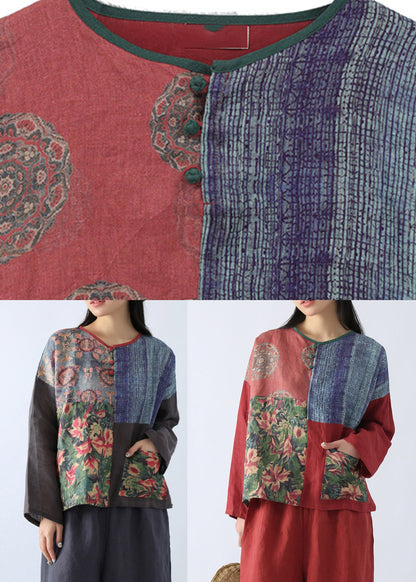 Dark Grey O-Neck Patchwork Tops Fall