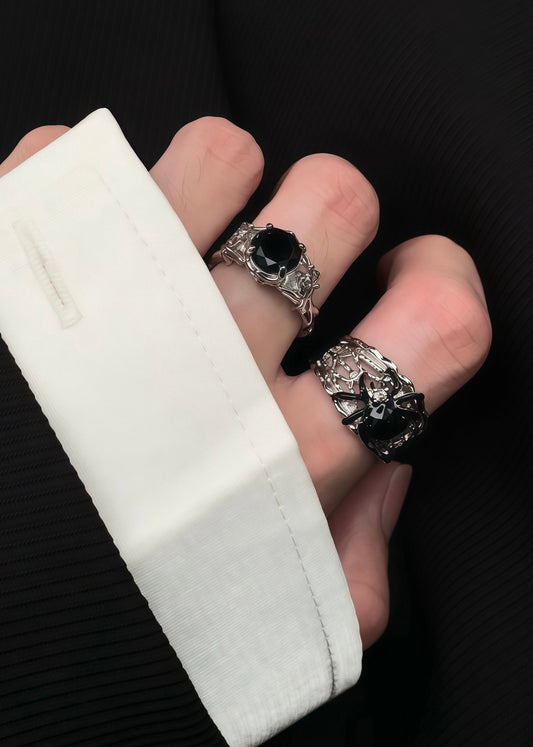 Dark Style Spider Tungsten steel Open Ring Two Piece Set