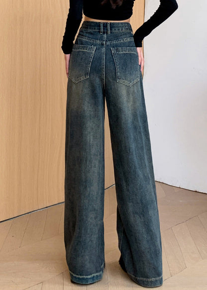 Denim Black Warm Fleece Straight Pants Ripped Jeans Winter