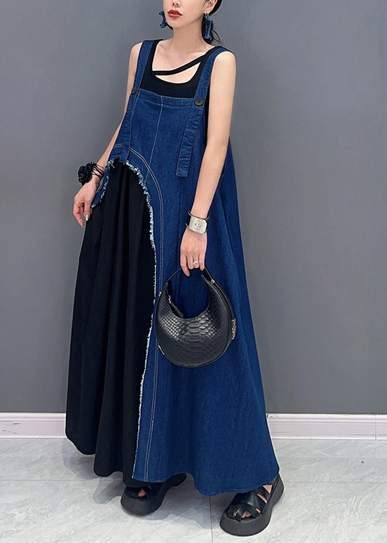 Denim Blue Patchwork Robe Dresses Asymmetrical Summer