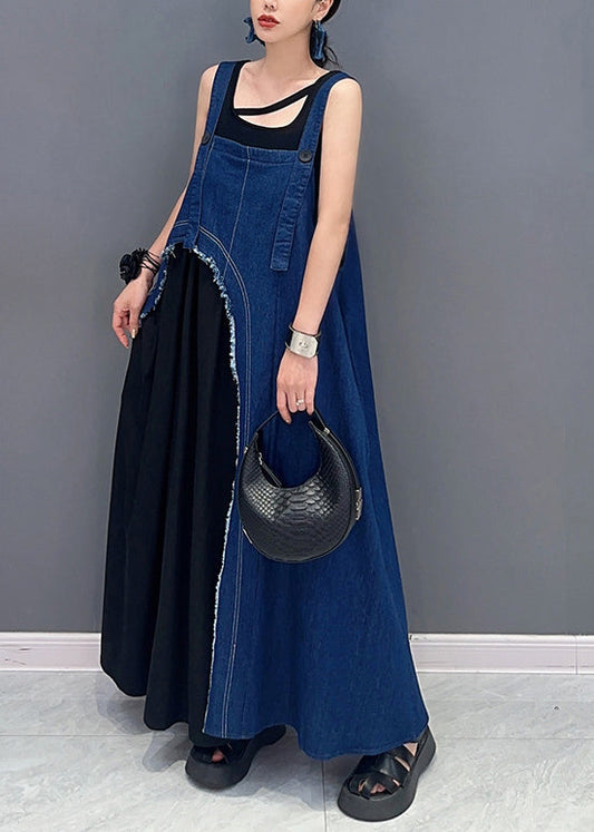 Denim Blue Patchwork Robe Dresses Asymmetrical Summer