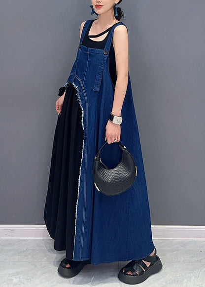 Denim Blue Patchwork Robe Dresses Asymmetrical Summer