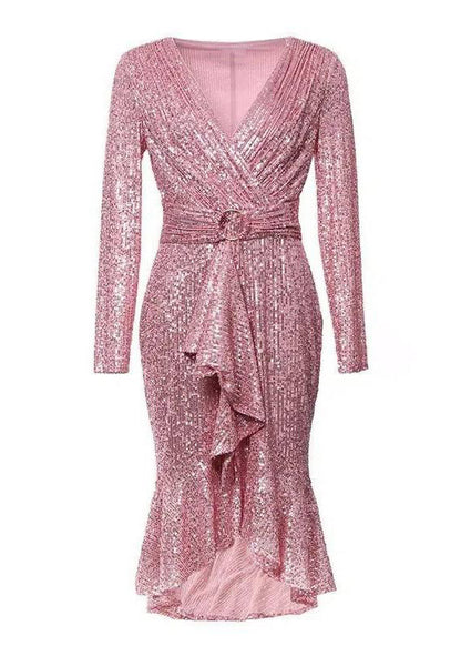 Dinner Black V Neck Sequins Tunic Maxi Dresses Spring