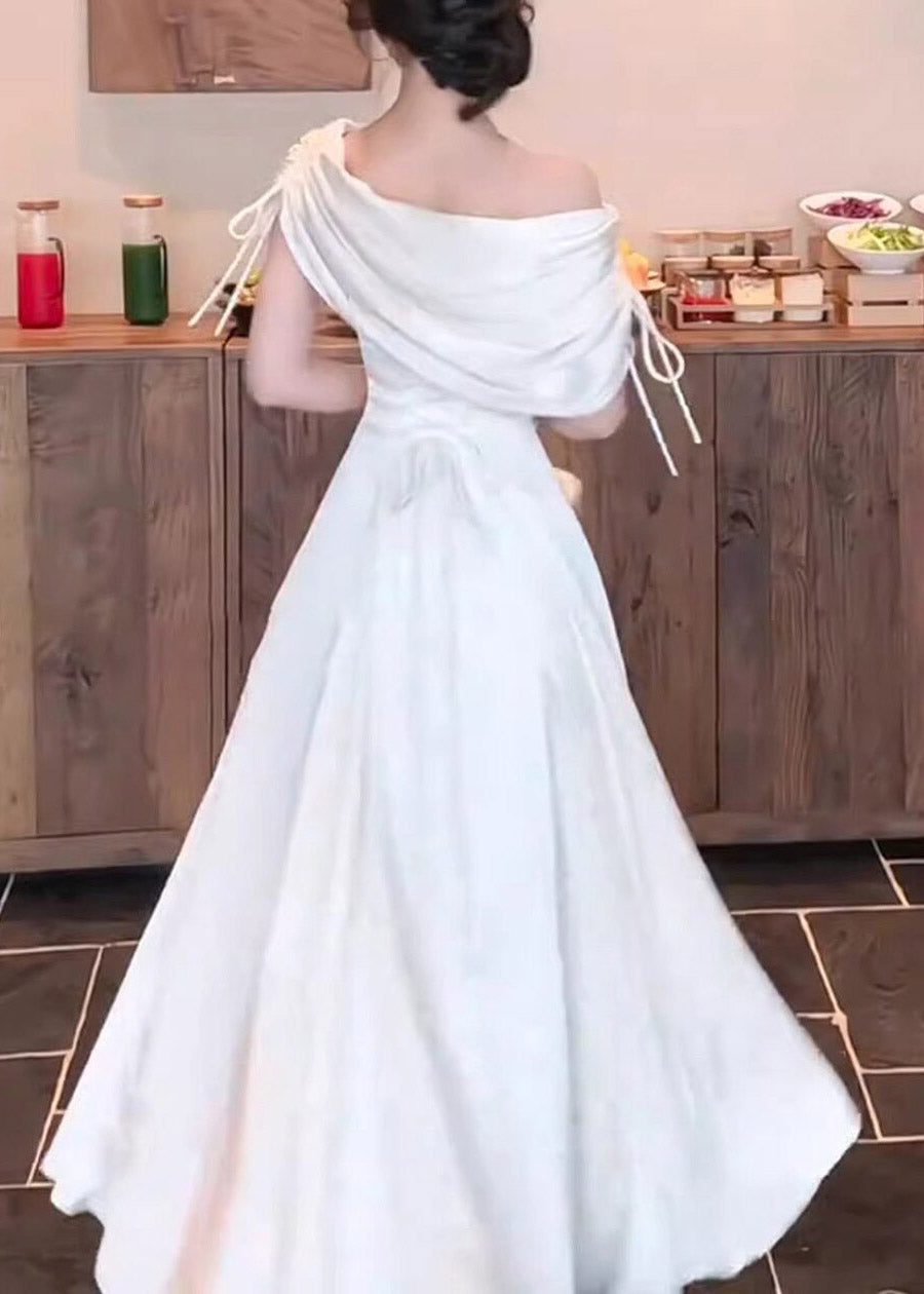 Dinner White Asymmetrical Cinched Tunic Maxi Dresses Short Sleeve