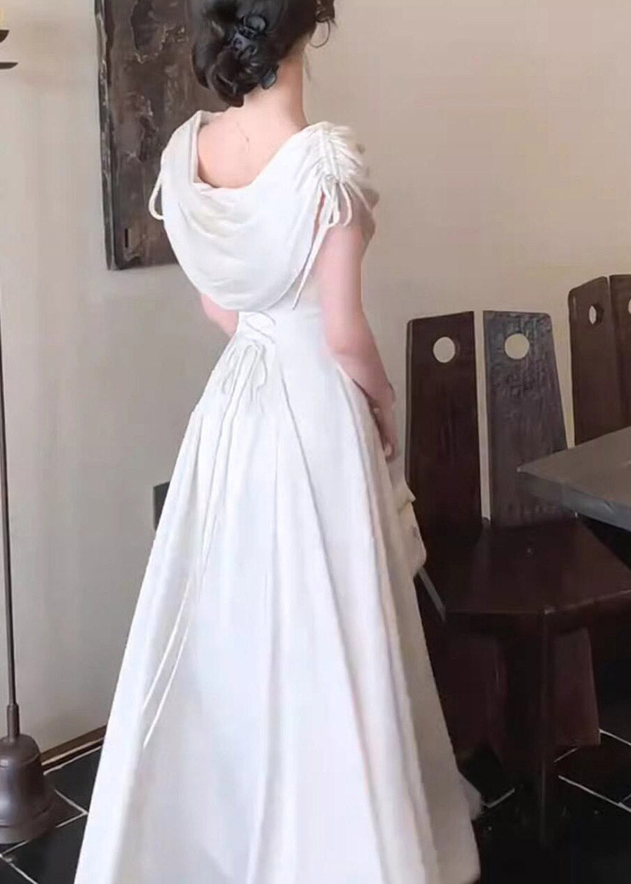 Dinner White Asymmetrical Cinched Tunic Maxi Dresses Short Sleeve