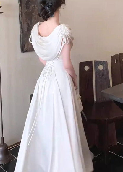 Dinner White Asymmetrical Cinched Tunic Maxi Dresses Short Sleeve