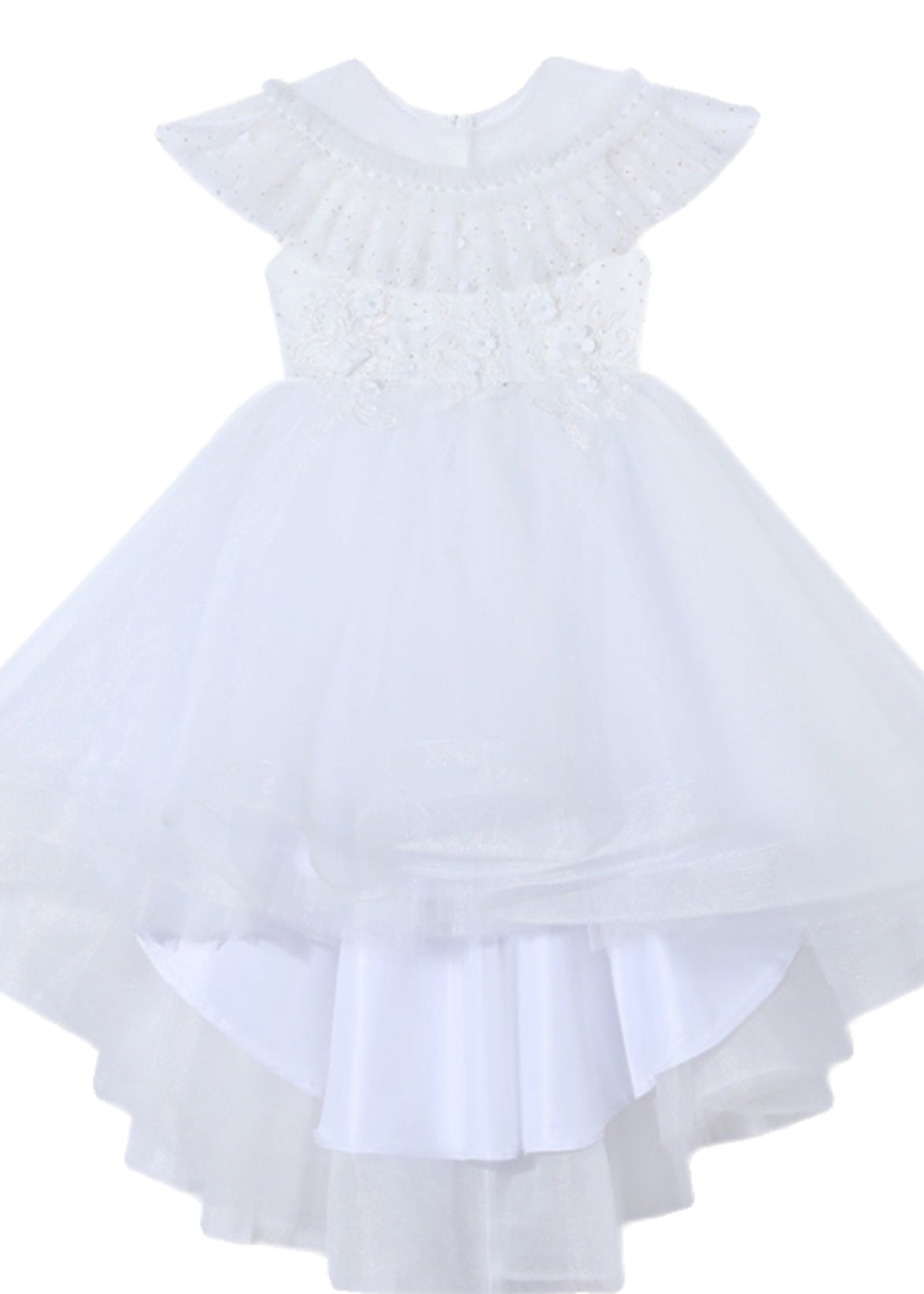 Dinner White O-Neck Floral Kids Tulle Party Maxi Dress Summer