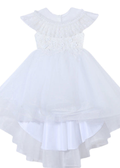 Dinner White O-Neck Floral Kids Tulle Party Maxi Dress Summer