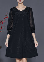 Diy Black Embroidered Patchwork Mid Dress Summer