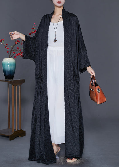 Diy Black Oversized Black Side Open Spandex Long Cardigan Fall