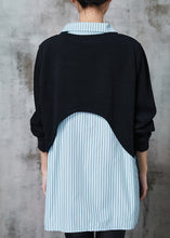 Load image into Gallery viewer, Diy Blue Striped Patchwork Cotton Loose Sweatshirts Top Spring
