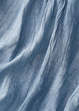 Load image into Gallery viewer, Diy Blue V Neck Wrinkled Patchwork Linen Mid Dress Summer