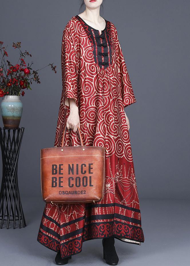 Diy Red Print Oriental asymmetrical design Dresses Summer Spring - SooLinen