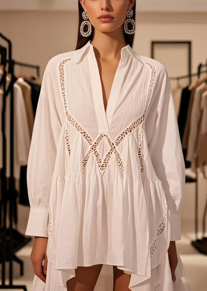 Diy White Hollow Out Low High Design Cotton Day Dress Spring