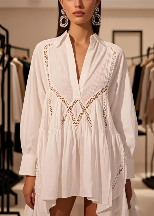 Diy White Hollow Out Low High Design Cotton Day Dress Spring