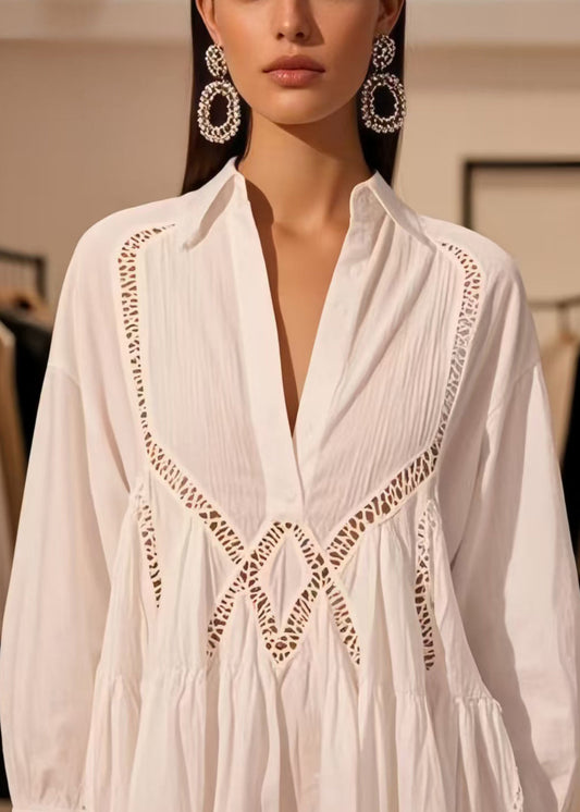 Diy White Hollow Out Low High Design Cotton Day Dress Spring