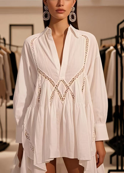 Diy White Hollow Out Low High Design Cotton Day Dress Spring