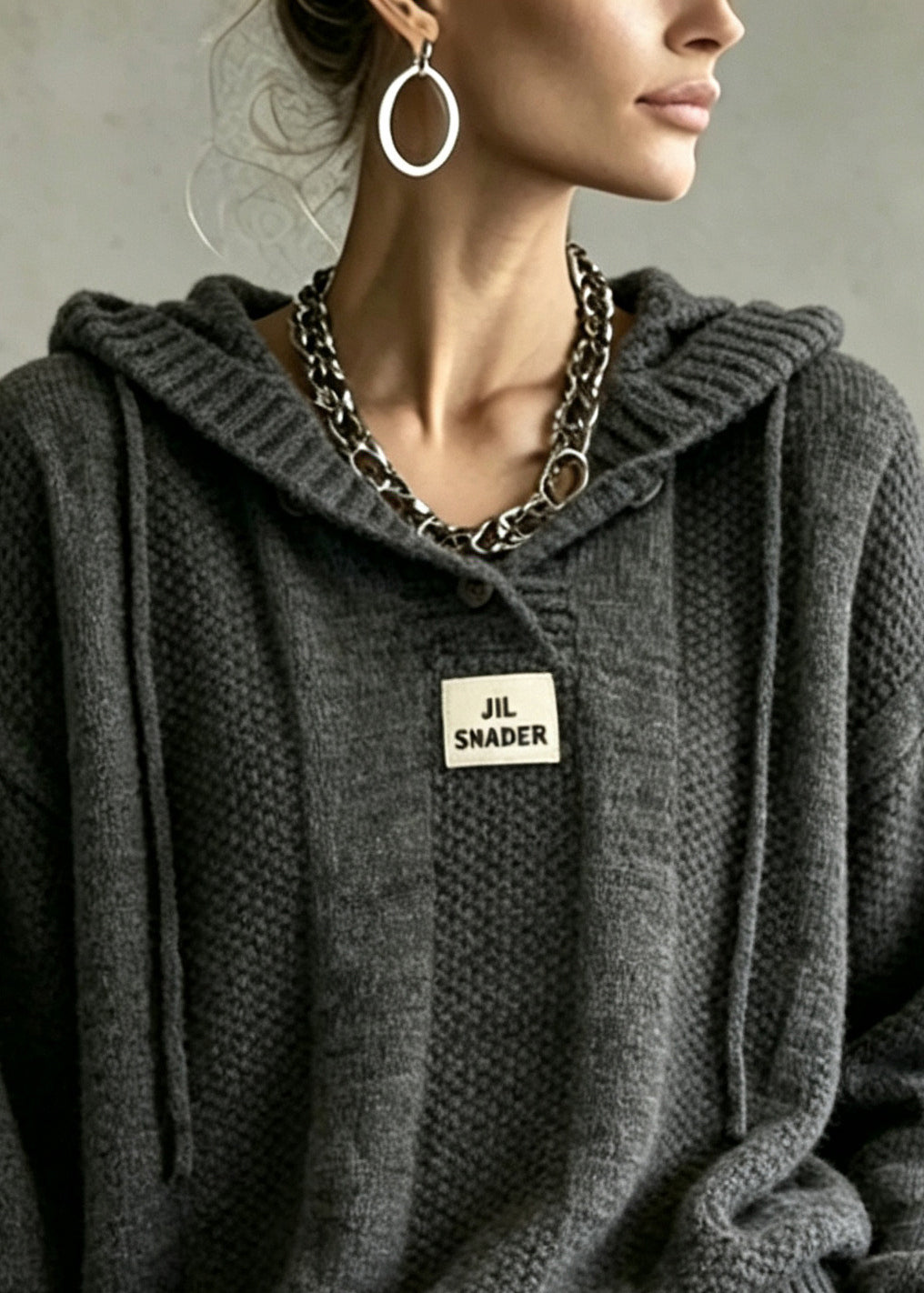 Dull Grey Loose Knit Pullover Hooded Winter