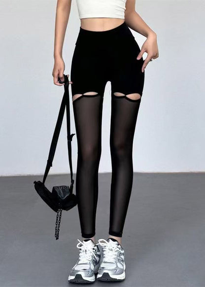 Dynamic Black Butt Scrunch Hollow Out Capri Gym Shark Leggings