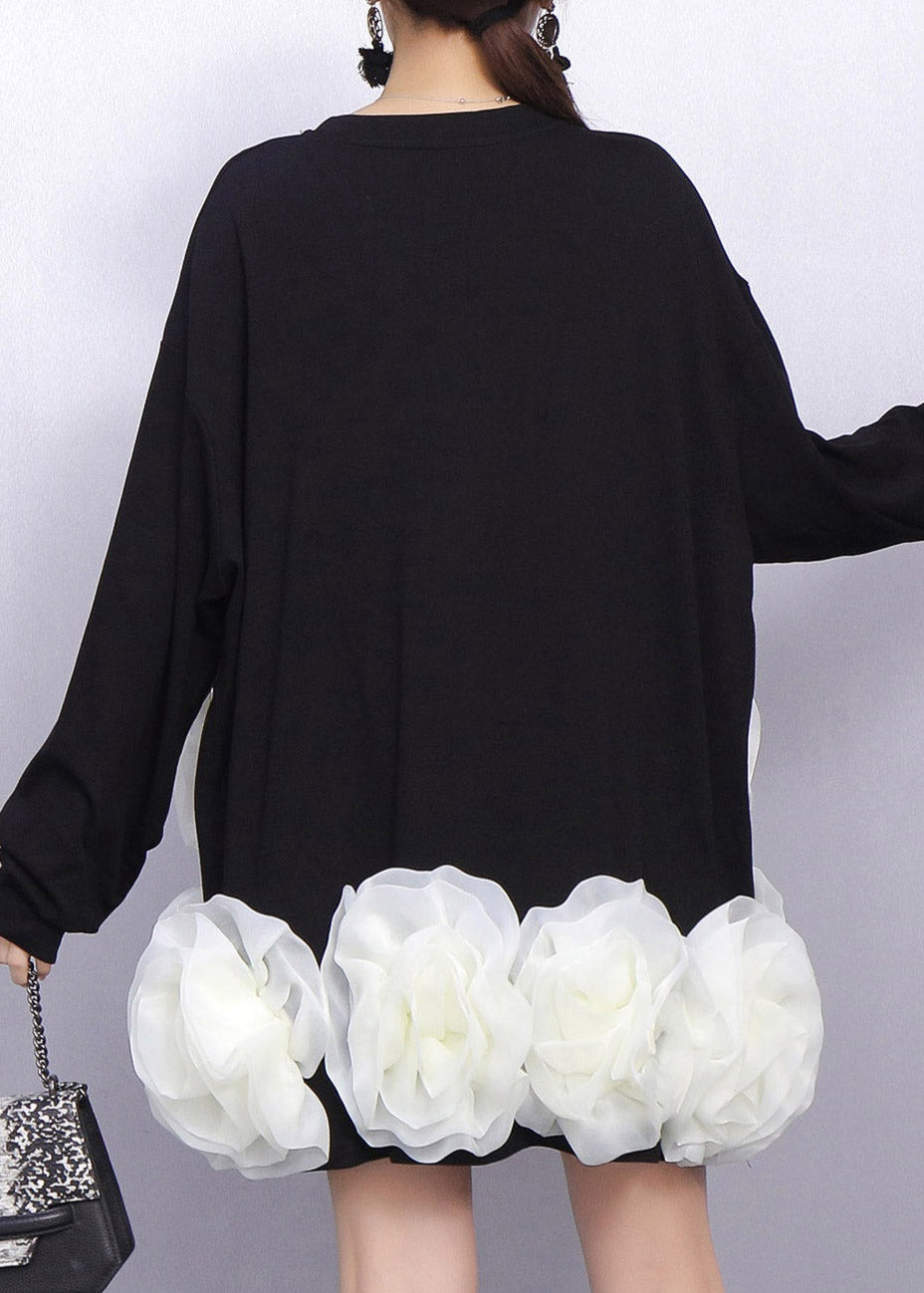 Editorial Style Black Voluminous White Bloom T Shirt Dress