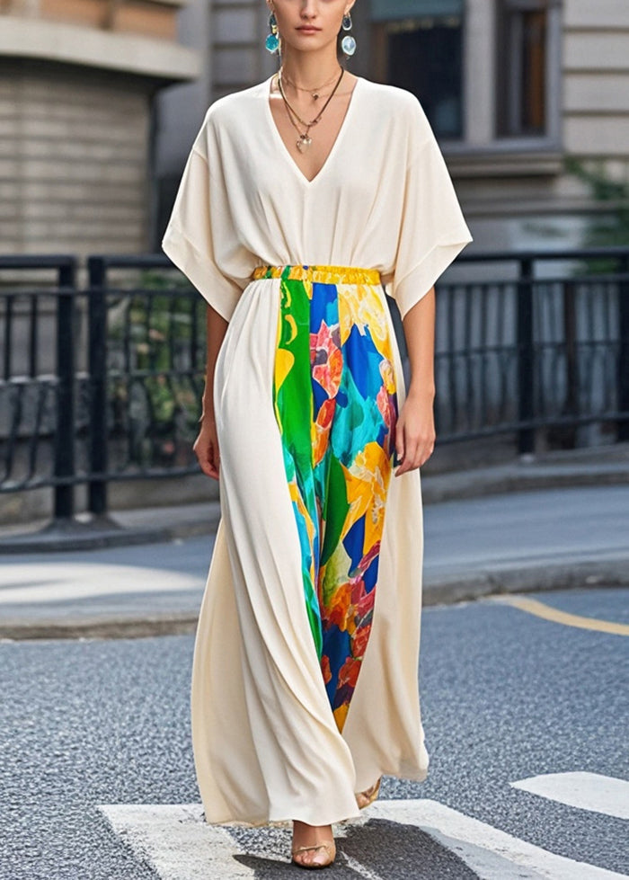 Elegant Apricot Cinched Patchwork Chiffon Party Dress Summer