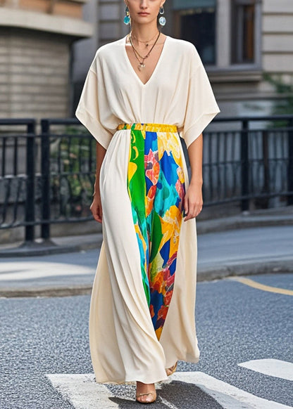 Elegant Apricot Cinched Patchwork Chiffon Party Dress Summer