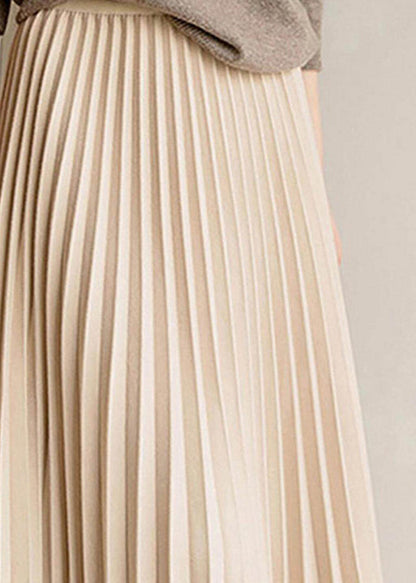 Elegant Apricot Elastic Waist Pleated Skirt Spring