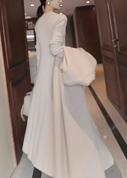 Elegant Apricot O Neck Knit Long Sweater Winter