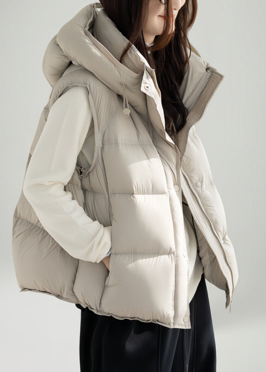 Elegant Apricot Oversized Fine Cotton Filled Hooded Vests Winter