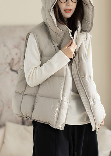 Elegant Apricot Oversized Fine Cotton Filled Hooded Vests Winter