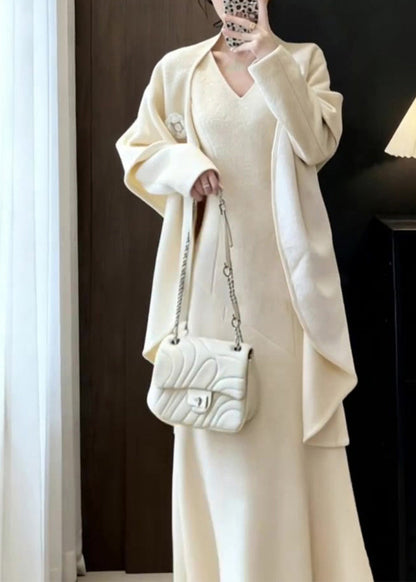 Elegant Apricot Shawl And Maxi Dresses Two Pieces Set Fall