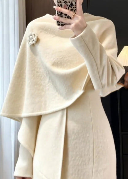 Elegant Apricot Shawl And Maxi Dresses Two Pieces Set Fall