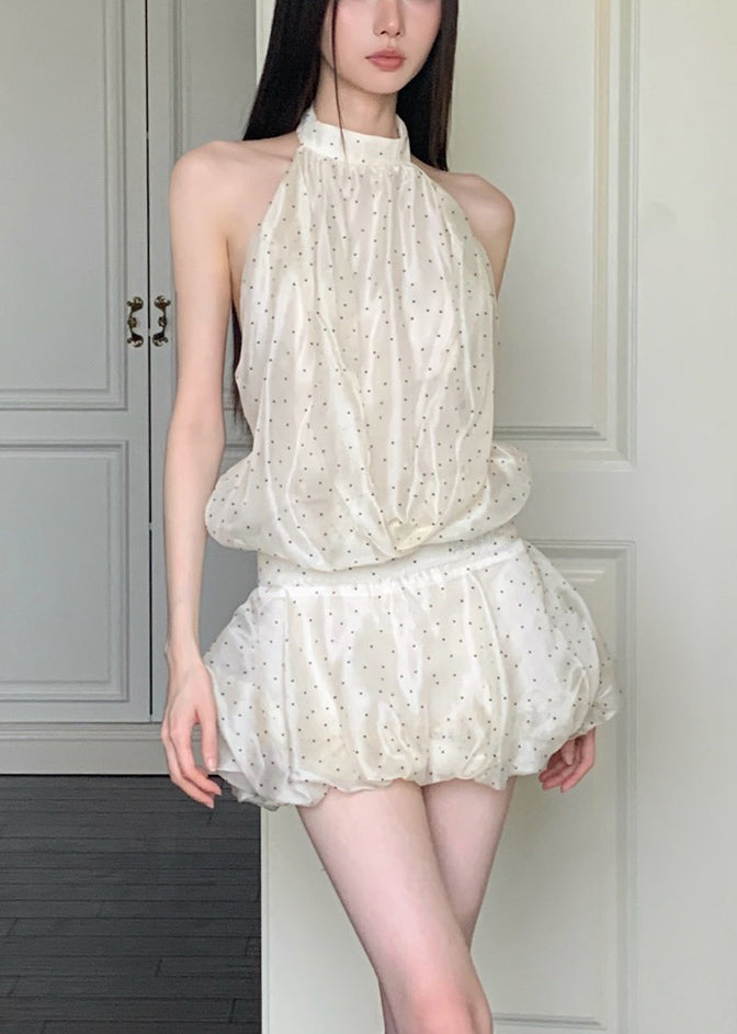 Elegant Apricot Turtleneck Dot Patchwork Tulle Mid Dresses Sleeveless